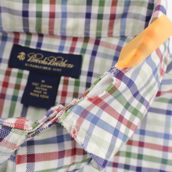 Brooks Brothers Tattersall Check Button Down Shirt Multicolor Mens Medium Flaw - Picture 5 of 9